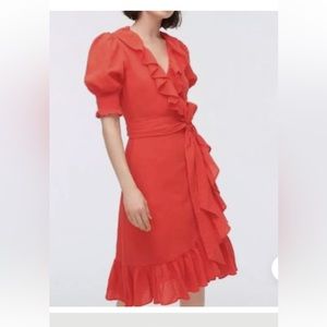 J. Crew Crinkle Ruffle Wrap Dress Size XS 100%
Cotton coral